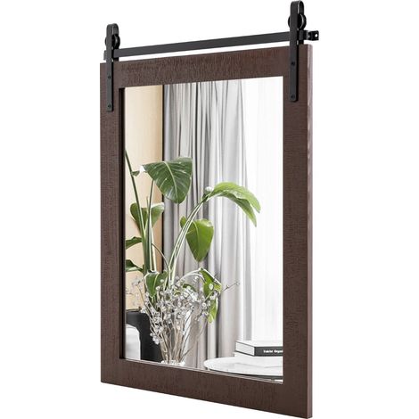 Specchio da parete rettangolare 76 x 56 cm specchio da toeletta in stile rustico con cornice in legno massello di noce nero 200012869