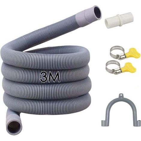 Tuyau de Vidange Machine à Laver 3m Rallonge avec Raccord et 2 Clips pour Laveuse Lave-Vaisselle Sécheuse
