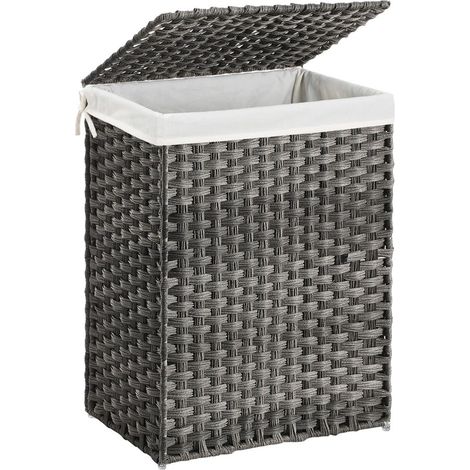 Cesto para ropa sucia de 90 litros tejido a mano cesto para ropa de ratán sintético con tapa y asas plegable bolsa interior extraíble 120006699
