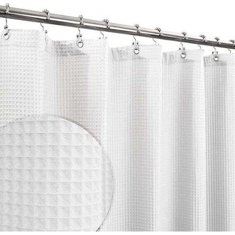 Rideau de douche en mélange de coton, tissage gaufré en nid d'abeille, doux et spa d'hôtel, lavable, blanc, 72 x 72 pouces