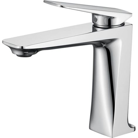 Rubinetto per lavabo da bagno con maniglia singola, rubinetto per lavabo da bagno con foro singolo montato sul ponte, rubinetto per lavabo caldo e freddo con tubo di alimentazione dell'acqua - Cromato (1/4)