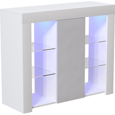 Azura LED Sideboard Large 1 Door Modern High Gloss Storage Cabinet Cupboard, White-&-Grey (1/5)