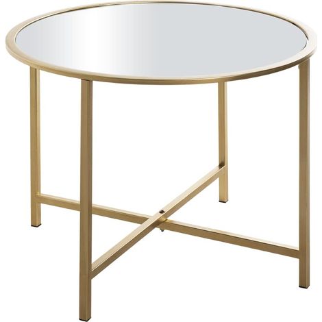 Table d'appoint Ronde en métal doré avec Miroir de 5 mm, Table Basse Ronde - Dimensions : H 45 x Ø 60 cm Style : Art déco (1/5)