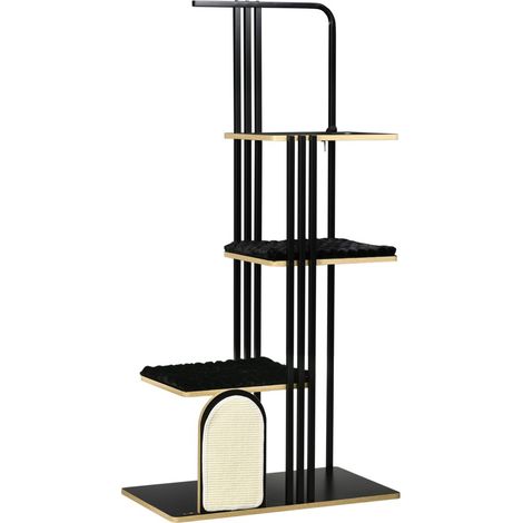 Arbre à chat-structure acier noir-3 plateformes-coussin moelleux-griffoir sisal-85x48x170cm (1/5)