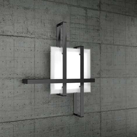 Plafoniera Industrial-Minimal Cross Metallo Nero Vetro Bianco 2 Luci E27 70Cm