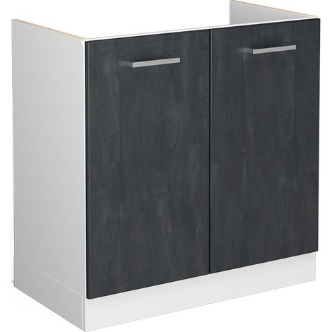 Armario bajo para fregadero R-Line, Hormigón negro, 80 cm sin encimera, Vicco