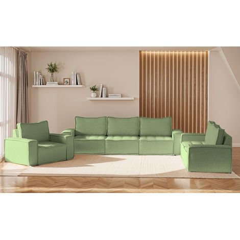 Sofaset Modulsofa-Set 6-teilig SANDE 3-2-1 Stoff Alpine Hellgrün (1/5)