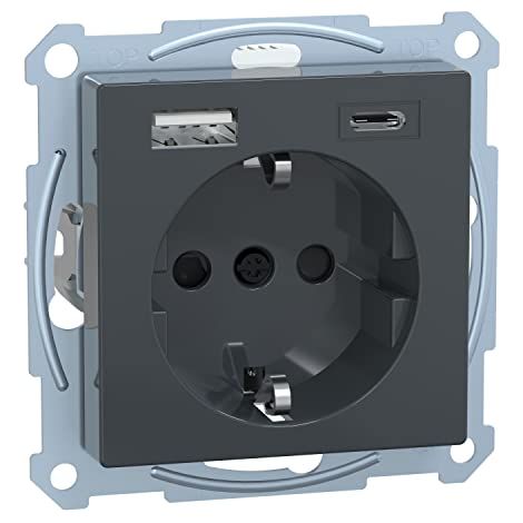 Merten - Presa con connettore USB tipo A+C, sistema M, colore antracite, presa Schuko USB da incasso, presa con contatto di protezione, adatta per smartphone, tablet (1/4)