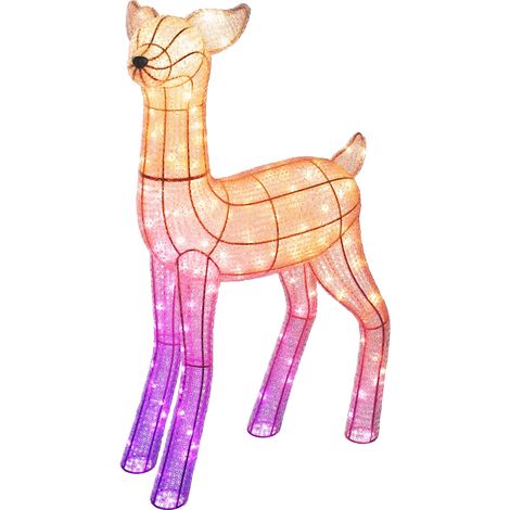 Funkelnde 3D-Rentiere – Hirschkuh, 200 RGB+W LED, 95 cm, Eisen/Acryl, Stecker F