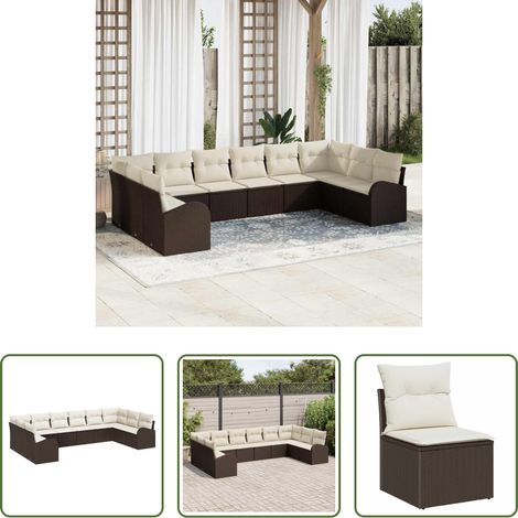 Terrassensofa - Sofa Set mit Kissen 10 pcs Braun Polyrattan (1/5)