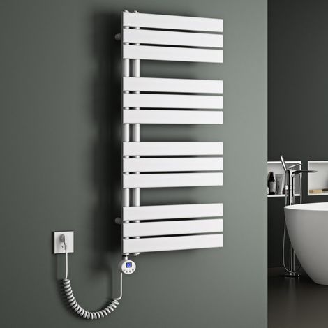 Mai & Mai Radiateur Central Sèche-Serviette 104x50 Blanc en Acier Inoxydable FN avec Résistance Chauffante 800W