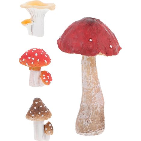Lot de 4 Figurines de Champignons Miniatures en Résine, Décoration de Micro-Paysage pour Bureau et Intérieur, Style Réaliste et Charmant (1/5)