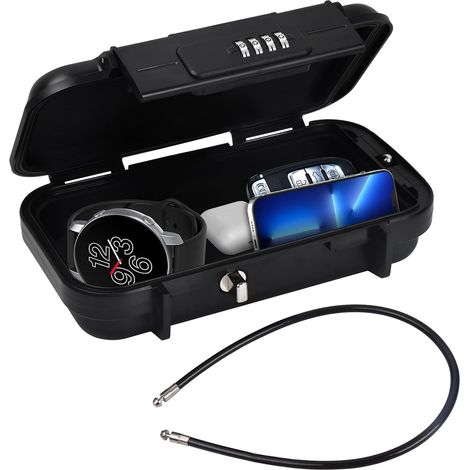 Coffret Fort Portable Sécurisé Petit à Combinaison avec Code Boîte de Stockage de Clés Code Exterieur de Voyage avec Câble Métallique Amovible pour École Plage Maison Bureau Hôtel Voyages Noir (1/5)