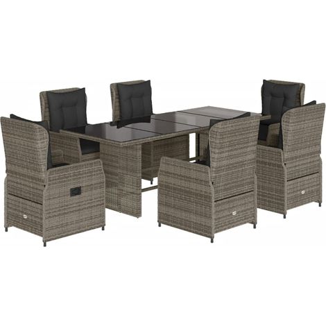 vidaXL Ensemble à manger de jardin et coussins 7 pcs gris rotin (1/5)