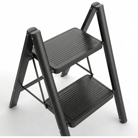 Escabeau pliable à 2 marches avec large pédale antidérapante, marchepied d'une capacité de 150 kg, pour la maison, le garde-manger, l'intérieur et l'extérieur (2 marches) (1/5)