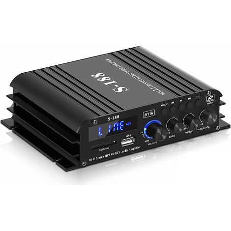 Amplificateur 2.1 canaux, mini amplificateur stéréo HiFi, Bluetooth 5.0 pour enceintes domestiques, 2 x 45 W + caisson de basses passif 68 W, lecteur MP3 avec port USB, lecteur de carte TF, écran LCD  (1/5)