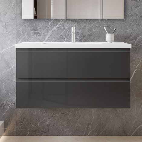 Ocean Meuble de salle de bain, anthracite haute brillance, avec lavabo en céramique, 99 x 46 x 52 cm (1/5)