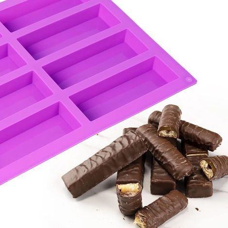 Silikon-Backform – 8 Riegel – Schokoriegel, Schokolade, Müsliriegel, Gebäck, Fudge, Nougat – 3 Stück (1/4)