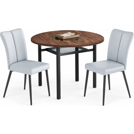 Modernes rundes Esszimmer-Set 100 cm in Holzoptik mit 2 Stühlen hellgrau MODENUIT (1/5)