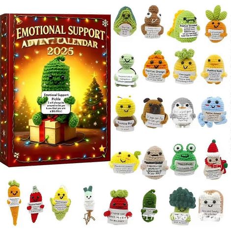 Calendrier de l'Avent 2025 pour un soutien émotionnel : compte à rebours de 24 jours avant Noël avec 24 décorations en acrylique, personnages style crochet et un ensemble anti-stress. (1/3)