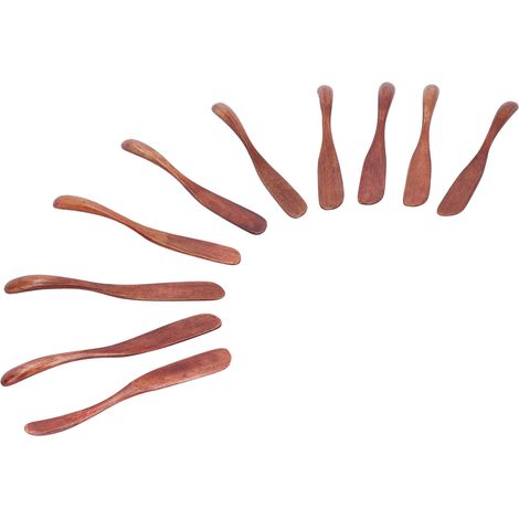 Lot de 10 couteaux de table en bois, dont un couteau à fromage et un couteau à gâteau, réutilisables et parfaits pour la cuisine, les pique-niques et les restaurants (couleur foncée). (1/5)