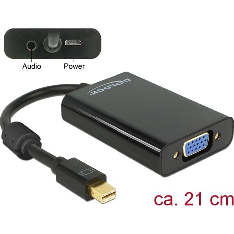 Adapterkabel mini displayport 1.1 stecker vga buchse + audio 21 cm schwarz delock