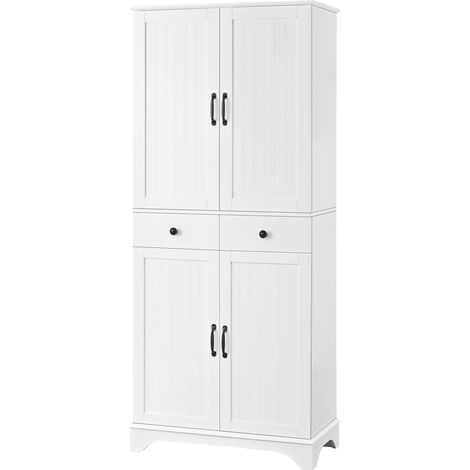 CAIziArmoire haute avec étagères réglables et tiroirs, bibliothèque avec étagères coulissantes et portes type réfrigérateur, idéale pour salle à manger, salon et cuisine (blanc) (1/5)