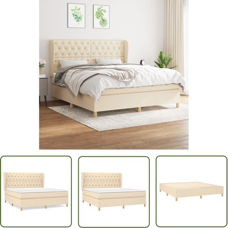 The Living Store Boxspringbett mit Matratze Creme 160x200 cm Stoff - Boxspringbett - Doppelbett - Cremefarbenes Bett - Bettenrahmen - Lattenrost (1/5)