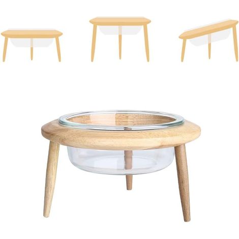 Gamelle surélevée en verre réglable avec support en bois pour chats et chiens, distributeur d'eau et de nourriture anti-déversement (3 méthodes d'installation pour différentes hauteurs) (1/5)