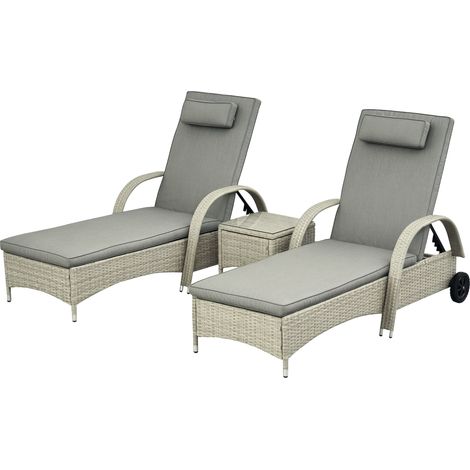 Outsunny Sonnenliege Gartenliege Tisch 3er-Set Gartenmöbel, Polyrattan+Metall Grau (1/5)