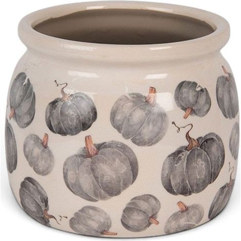 Pot de Fleurs céramique Citrouille gris 16x13cm (1/4)