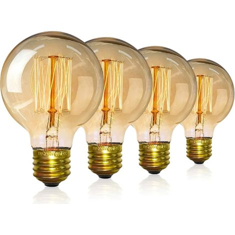 Lot de 4 Ampoules Edison Vintage G80 E27 40W 220V – Ampoules Globe à Filament, Intensité Variable, Lumière Blanc Chaud (1/5)