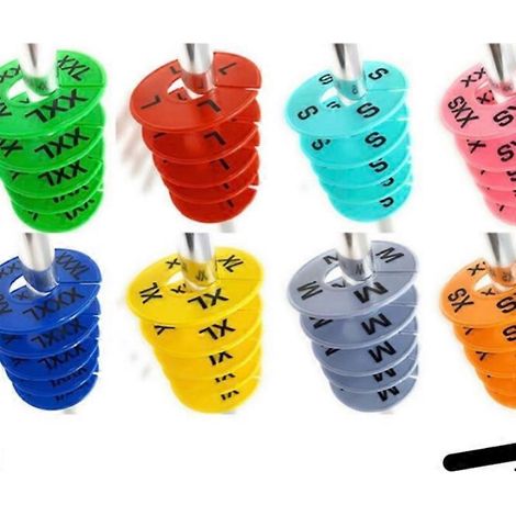 Lot de 5 cintres ronds de tailles variées, séparateurs de placard pour vêtements, en plastique, à monter soi-même. (1/2)