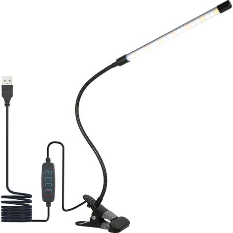 Lampe de bureau à pince LED, lampe de lecture à intensité variable, 3 modes d'éclairage et 10 niveaux de luminosité, angle d'éclairage flexible, pour tête de lit, bureau ou établi (1/3)