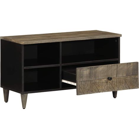 Meuble TV,Banc TV,Armoire TV noir 80x33x46 cm bois massif de manguier CFW960301 (1/5)