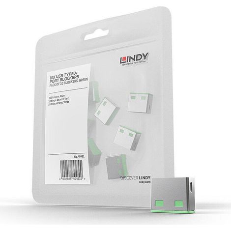 Candado para puerto USB Lindy, color verde, 10 unidades, sin llave, 40461 (1/4)
