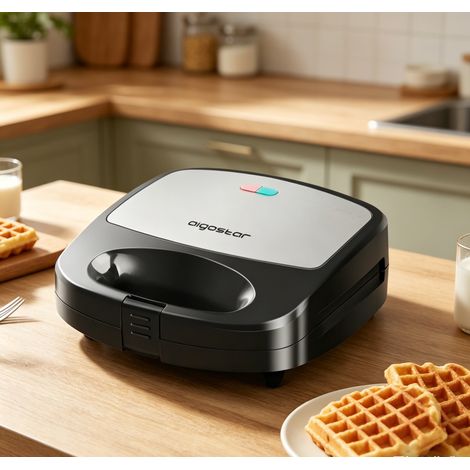 Appareil 3-en-1 Aigostar 800W gaufres sandwich panini, double chauffe antiadhésif compact performant pour petit déjeuner