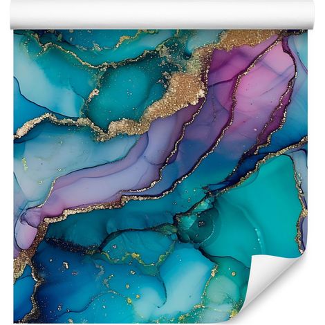 Papier peint encre turquoise, bleu, violet et bleu marine 50x1000 cm (1/5)