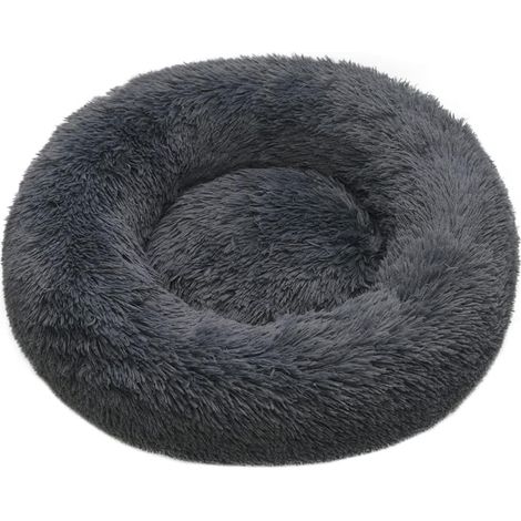 Panier pour Chien 60CM Chau Peluche Lit pour Chat Anti Dérapant Lavable Rond en Moelleux Coussin Anti Stress Lit pour Chiens et Chats (Gris Foncé)