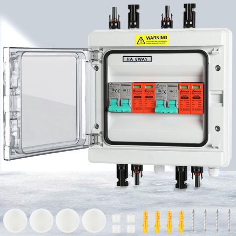 Jiubiaz Caja de combinación solar fotovoltaica con 2 cables contra sobretensiones fotovoltaicas IP65 para sistemas solares de 1000 V y 32 A (1/5)