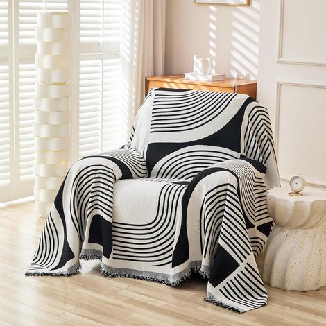 1 Housse de fauteuil, Chenille, Franges, Lavable, Protection, Salon