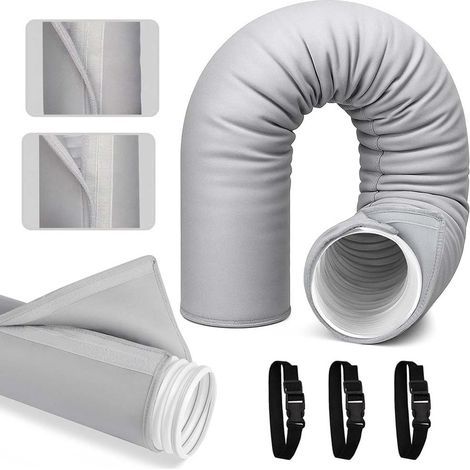Housse isolante portable pour tuyau de climatisation, 150 x 53 cm, enveloppe thermique ajustable à 3 couches, grise – Usage intérieur/extérieur-AquaForge (1/5)