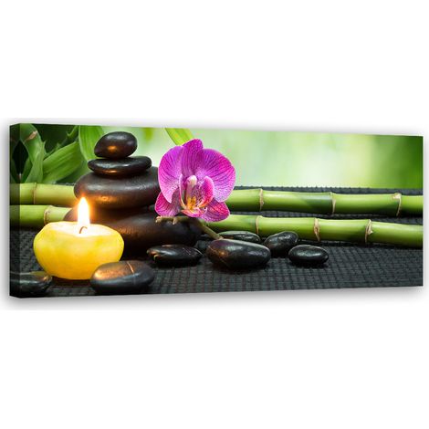 Tableau sur toile Composition zen avec bougie et fleurs 90x30 (1/5)