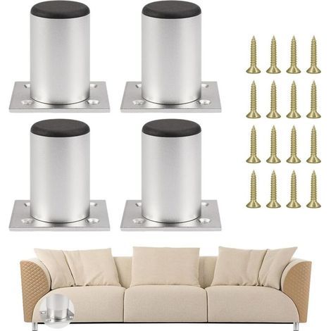Gambe per mobili, 4 pezzi regolabili, gambe per mobili da bagno da 60 mm, gambe rotonde per divani, gambe per mobili in alluminio, altezza regolabile da 0 a 10 mm, per tavoli, sedie, scrivanie e altro (1/4)