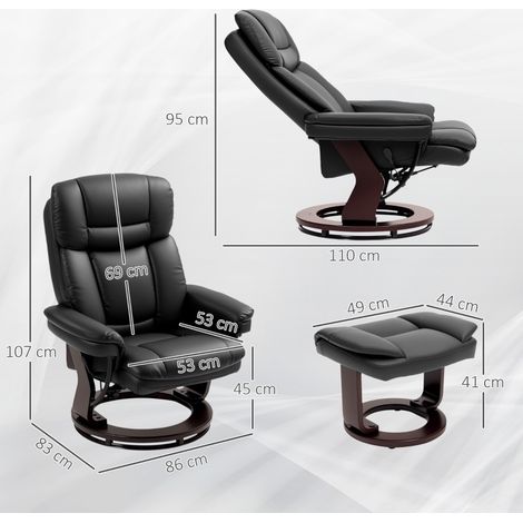 Poltrona relax girevole 360° con poggiapiedi in ecopelle nera (1/4)