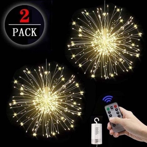 2pcs Guirlande lumineuse de feu d'artifice Starburst Lights 120 LED Fil de cuivre Guirlande lumineuse de feu d'artifice avec télécommande 8 modes de luminescence Étanche pour la maison et le jardin 2p