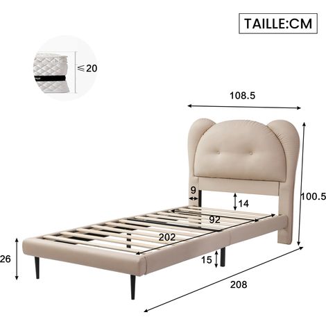 Kinderbett 90×200 cm, Einzelbett mit Tierförmigem Kopfteil, ohne Matratze, aus PU, Beige (1/4)