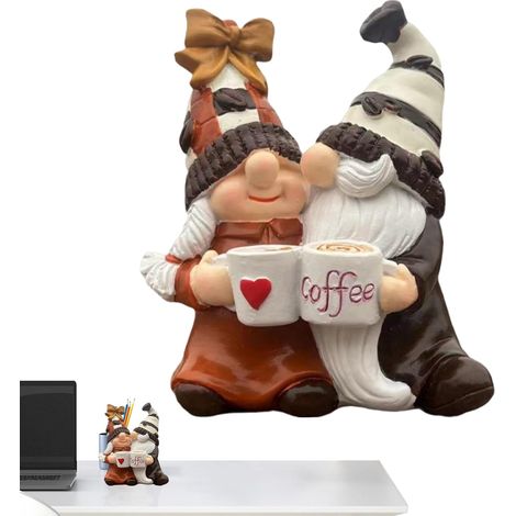 Figurines Naines Miniatures, Nain de Couple sans Visage Décor de Statue Naine, Résine de Petits Gnomes, Accessoires de Bar à Café, Nain d'étagère Murale, Gnomes de Décoration d'inté (1/5)