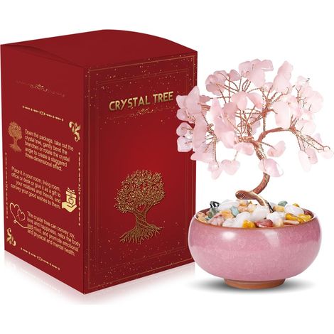 Arbre de Vie Pierre Naturelle, Bonsai Artificiel en Quartz Rose (1/5)