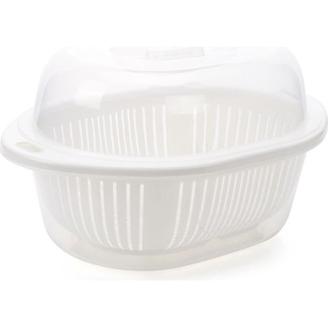 Panier égouttoir Double couche avec couvercle Transparent, organisateur de lavage de Fruits et légumes pour la cuisine, grand blanc (1/5)